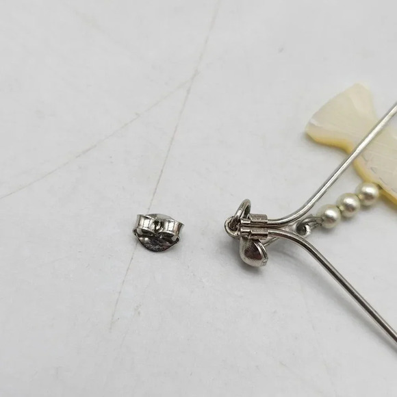 Zuni Sterling Silver Fish Earrings With MOP Pearl Accents Geometric Frame Design - Picture 3 of 5